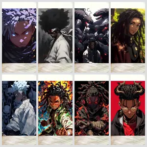 Ebonique Black Anime Wall Art African-American Urban Culture Street Art Braided Hair Theme Paintings Canvas Art Posters Man Cave Decor
