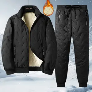 Two-Piece Set Autumn Winter New Men's Warm Stand Collar Lamb Wool Vest Jacket Ultrasonic Cotton Pants