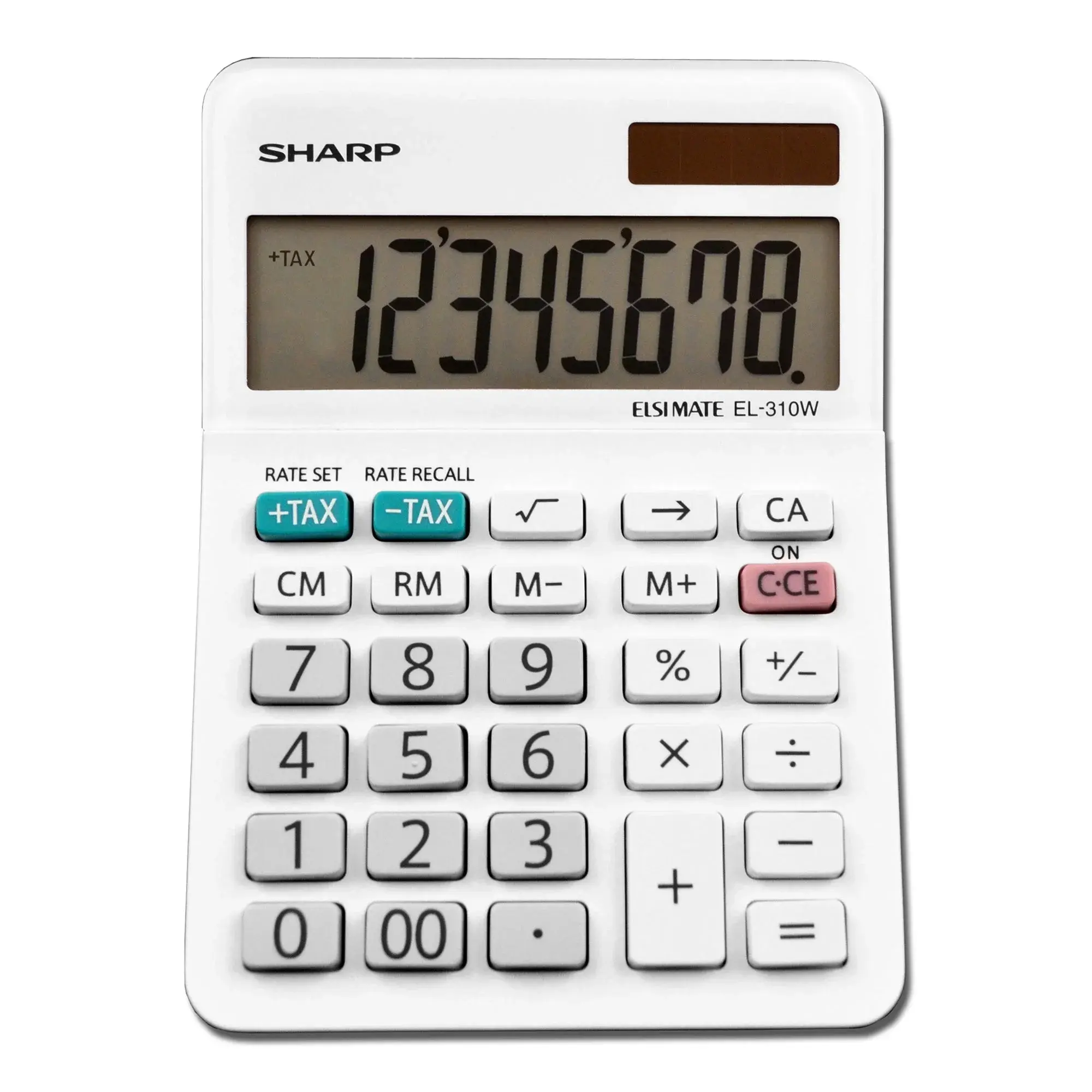 Sharp EL-310WB 8-Digit Professional Mini-Desktop Calculator - White, Twin Power (Solar + Battery), Auto Off, 4-Key Independent Memory, Angled LCD, Plastic Keys, Office Accessories, Automatic Tax Keys