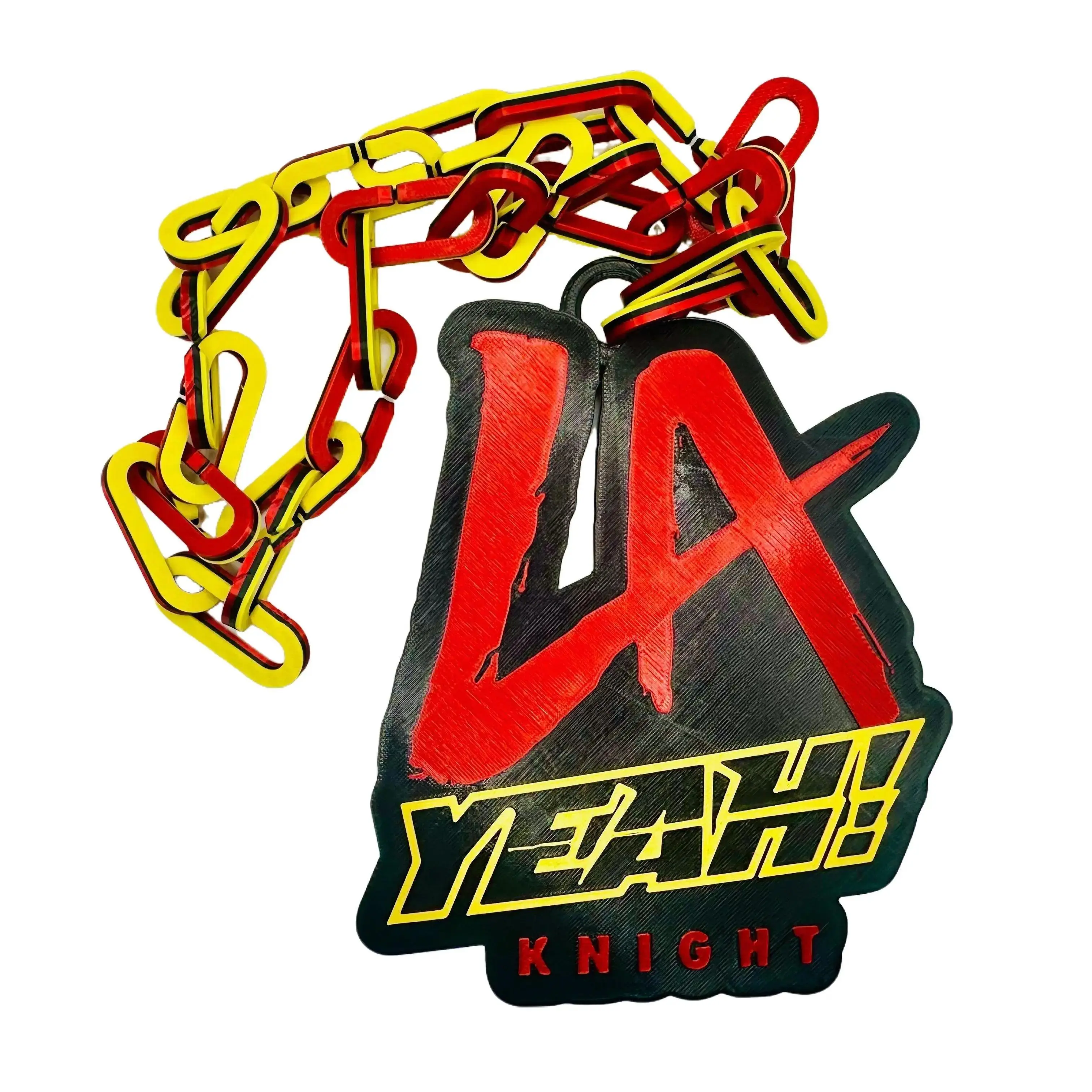 Unisex WWE LA Knight "YEAH!" 3D Printed Big Bling Necklace - Durable Plastic Chain, 26-Link Long, Wrestling Fan Costume Jewelry, LA Knight Logo Fashion Accessory