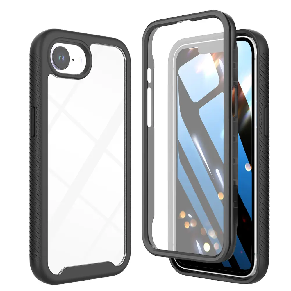 For iPhone 16e Case 2025 - 3 in 1 Heavy Duty Drop Protection Full Body Rugged Shockproof Dust Proof Triple Layer Transparent Protective Tough Durable Cover with Front Protective Film