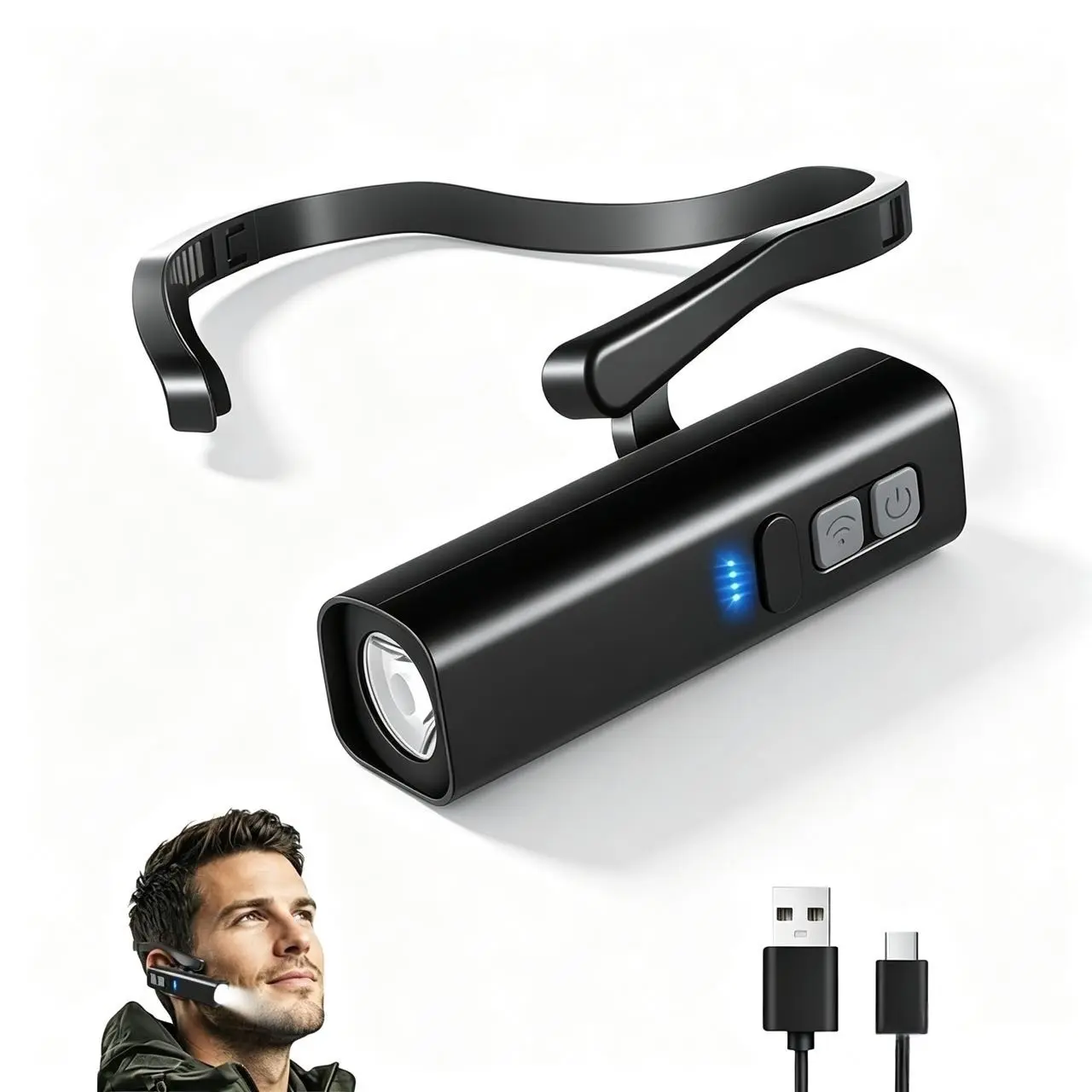 Head Mounted Lamp with a Lightweight Ear-Hook Fit, Rechargeable ABS Motion Sensor Lights for Outdoor Running and Fishing, Hands-Free, Led Beam, Outdoor Gadgets, Headlamp Rechargeable, Camping, Smart Motion Sensor, High-Lumen Headlamp Accessories