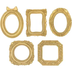 Small Picture Frames,Mini Gold Frames,Vintage Gold Frames,Table Top Decor, Magnetic Picture Frames for Refrigerator,Vintage Frame Set,Christmas Decor (5Pcs,Golden)
