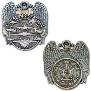 US Navy Naval Air Station Collectible Challenge Coin with Detailed Eagle Design and Aircraft Motif