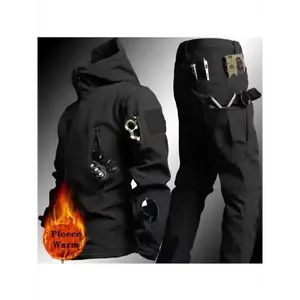 Men'S Two-Piece Tactical Outfit, Featuring a Lined Hooded Jacket And Pants, Designed to Be Windproof, Waterproof, And Durable, Equipped with Multiple Pockets, Suitable for Outdoor Activities in Autumn And Winter.