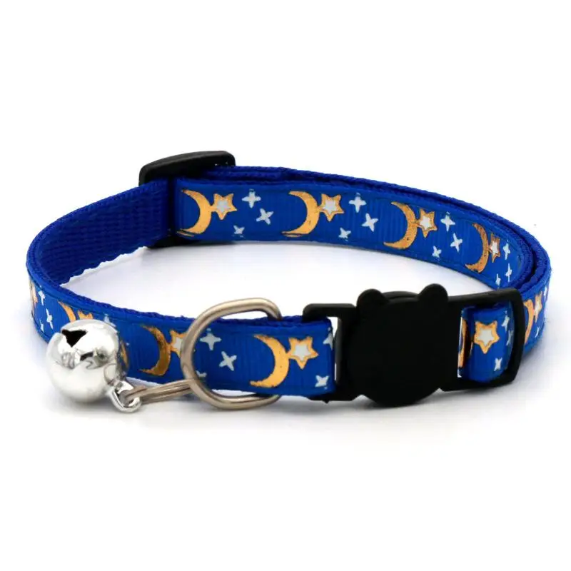 Cat Star & Moon Pattern Pet Collar with Bell, Adjustable & Reflective Pet Collars with Safety Buckle, Cute and Jingling Dog Collar Pet Collar, Pet Nec