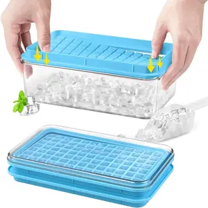 Mini Ice Cube Tray with Lid and Bin, 273 Pcs Ice Cube Trays for Freezer, Spill-Resistant Removable Lid & Ice Scoop, Ice Molds for Whiskey, Cocktail, Tea, Coffee-Blue