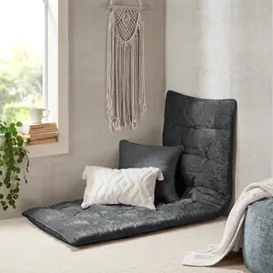 Intelligent Design Edelia Poly Chenille Home Decorative Lounge Floor Pillow Cushion, Model ID31-2450, 27x24x3 in, Charcoal, Home Decorative Cushion