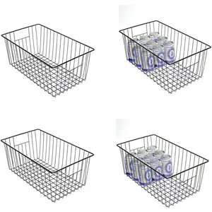 16inch Upright Freezer Organizer Baskets for 13-14,16-21 cu.ft Standup Freezer, Settle freezer chaos and food waste effectively,, Fully Use, Improve Air Circulate, Black, Pack 4