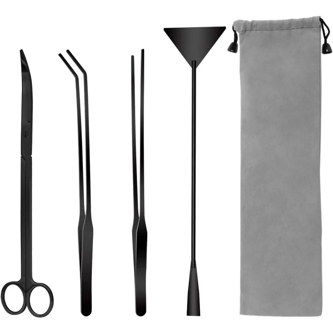 Aquarium Aquascape Tools Kit, 4 in 1 Anti-Rust Aquatic Plant Aquascaping Tool Stainless Steel Black Tweezers  Spatula for Aquarium Tank Clean Fish Tank Aquascape Tools Sets (Black)