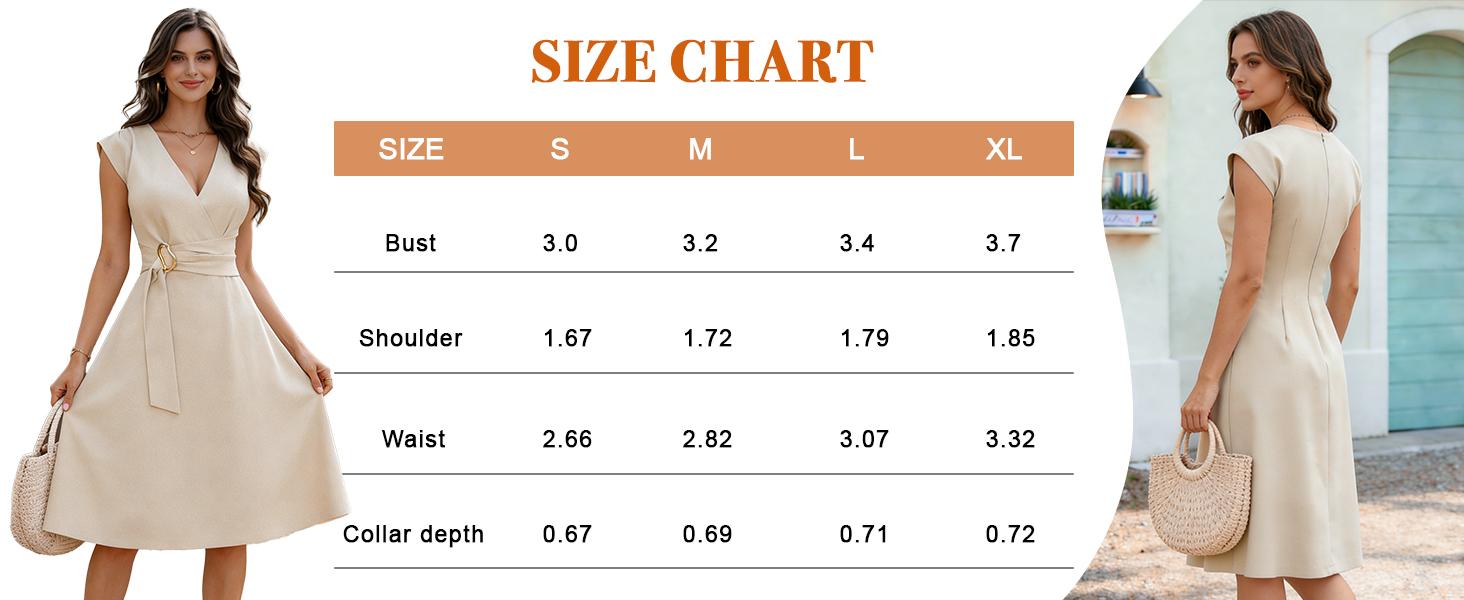 ETCYY Elegant V-Neck Belted Midi Dress – Slim Fit Business Casual Women’s Dress, Soft Rayon Blend A-Line Sundress, Graduation Dress, Wedding Guest Dress, Vacation Dress, Summer Womens Dresses for Work or Party