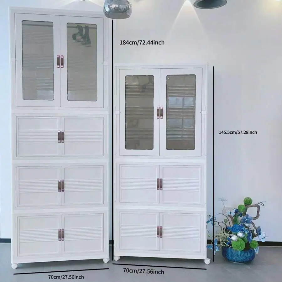 Foldable PP Plastic Wardrobe (27.56 in) with Mobile Base, 1 Set + 3 Folding Boxes, 10 Hangers, Easy Installation, Bedroom Hanging Clothes Storage