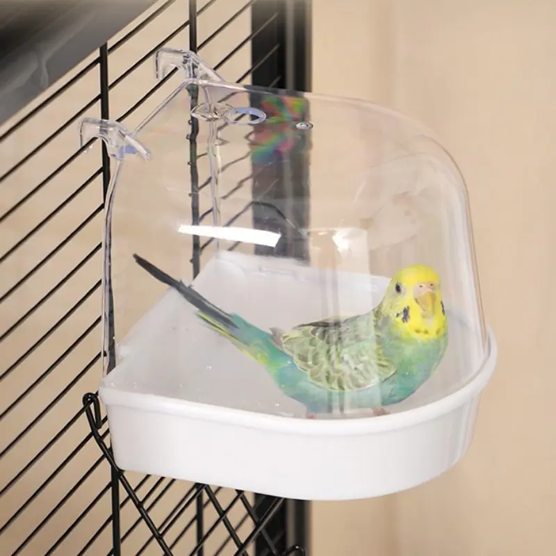 Bird Supplies, Parrot Bathing Bowl, Bird Bathing Device, Starling Bathing Box, Hanging bird bath for cage, Parrot bath tub with splash guard, Small bird bathing box, Hanging Bird Bath Box with Transparent Cover, Parakeet Bird Bath