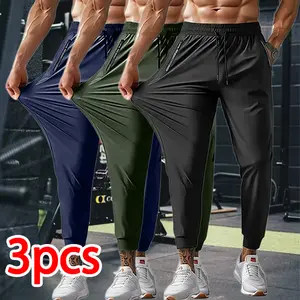3 Pack Men's Stretchy Workout Jogger Pants - Lightweight & Breathable, Great for Athletic Wear, Available in Multiple Colors