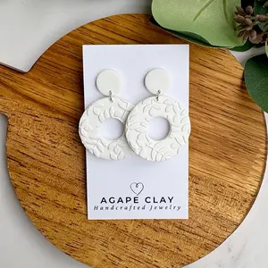 Polymer Clay White Hoop Earrings