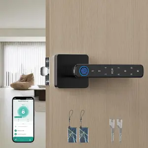 Fingerprint Door Lock- Door knob, Biometric Door Lock, with App/Code/Backup Key/Fingerprint/IC Card, Keyless Entry Lock with Handle for  Hotel Office Apartment Bedroom