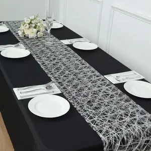 Polyester Table Runner 12"x108" Metallic Silver Disposable Non-Woven Fiber Roll - Stylish & Classy Table Decor