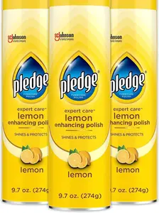 Pledge Enhancing Polish, Furniture & Wood Spray 9.7oz Pack of 3 - Lemon Scent, Non-Chemical, USA, 12 Months Household Cleaning