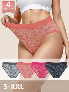 Women's Leopard Print Triangle Underwear Set, Breathable High Elastic Fabric, Comfortable Fit, Fitted, Casual Style, All Seasons, Sizes S-Xxl