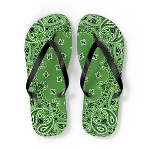 Fern Green Bandana Flip Flops, Summer Beach Sandals, Tropical Vacation Slippers, Boho Chic Footwear, Resort Wear Accessories