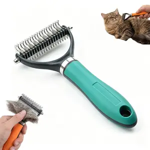 Dual-Sided Pet Grooming Comb for Dogs & Cats, 2026 New 2‑In‑1 Professional Pet Grooming Brush Deshedding Dog Brush, Dematting Comb Undercoat Rake for Dogs Long Haired Pet Grooming Tool (1, Green) Hulezt