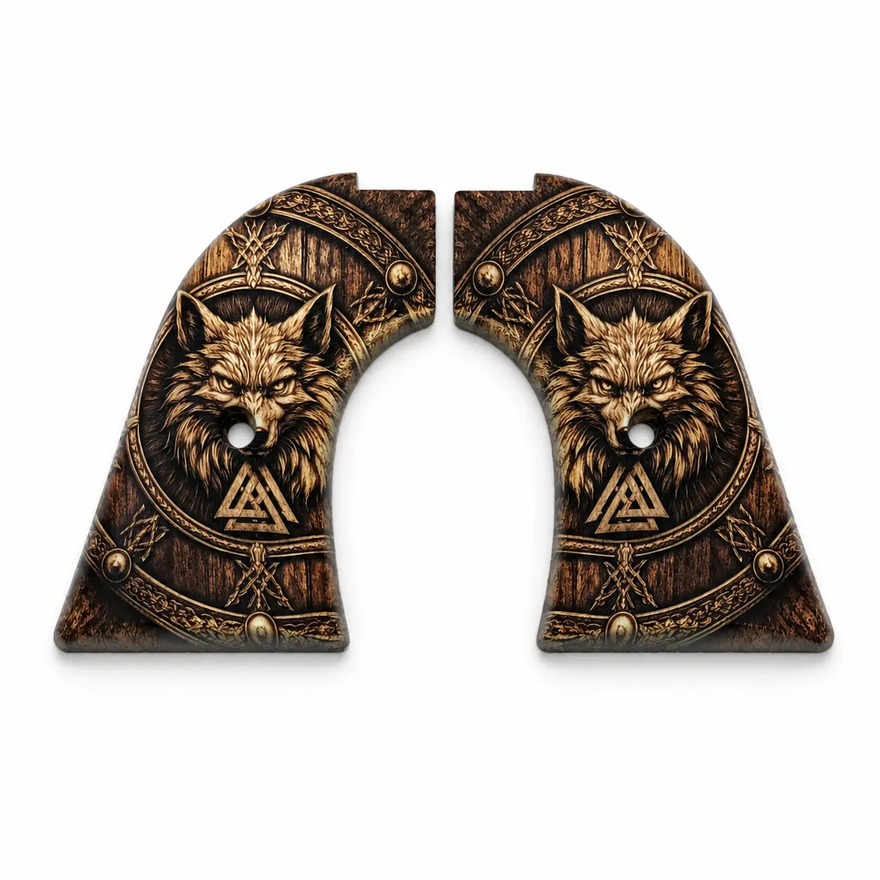 Heritage Rough Rider Replacement Panels| Black ABS | Wolf on Viking Shield | Brown Patina | UV Printed | Includes Installation Screw