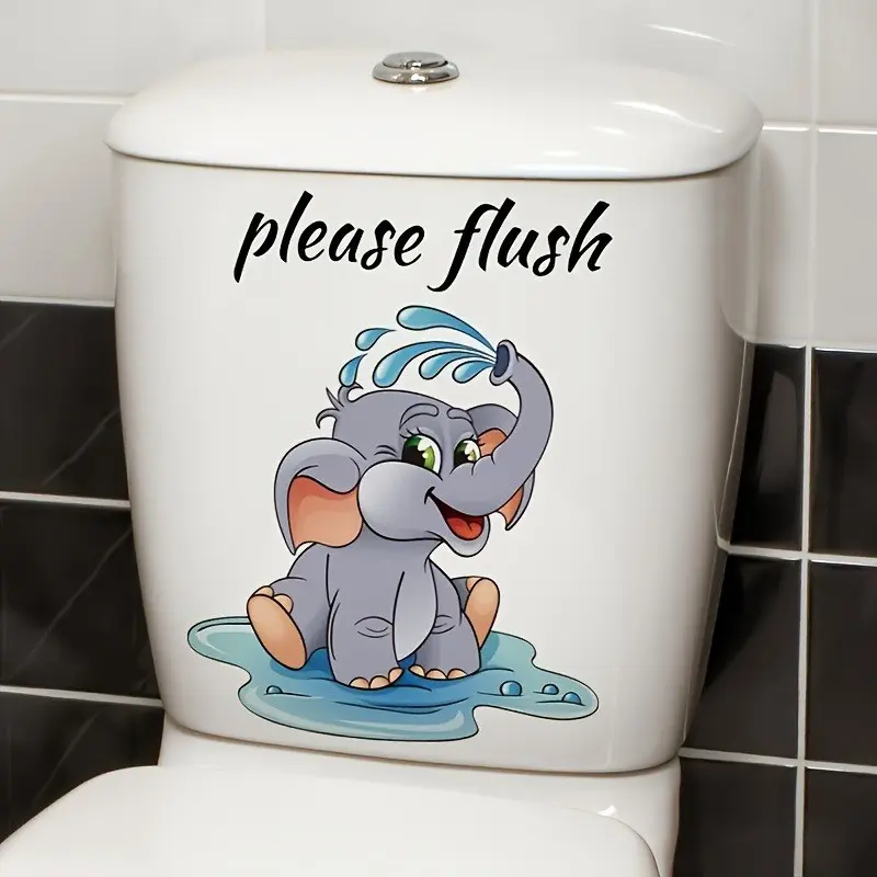 Modern Cartoon Elephant Wall Sticker, PVC Self-Adhesive Bathroom Decor, Easy Install and Clean, Animal Theme Wall Art for Home Decoration