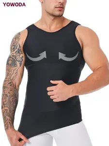 【YOWODA】Men's Slimming Shapewear Vest,Double Layer Soft Compression Sleeveless Undershirt, Crew Neck Waist & Chest Support, Breathable Stretchy Gym Tank Top for Daily Comfort & Fitness Activewear,Spring Refresh