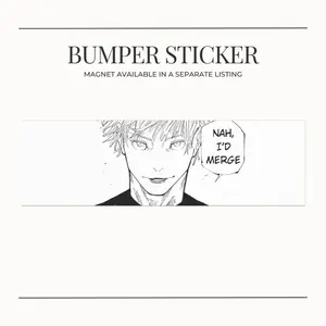 Bumper Sticker JJK Gojo Satoru Jujutsu Kaisen Nah I'd Merge manga face bumper sticker | anime panel car decal