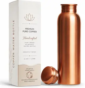 100% Copper Water Bottle for Drinking Water, 34 Oz Smooth Finish – Stay Hydrated and Enjoy Ayurvedic Benefits – Leak-Proof, Temperature Retention, Eco-Friendly Design – Durable Copper Bottle