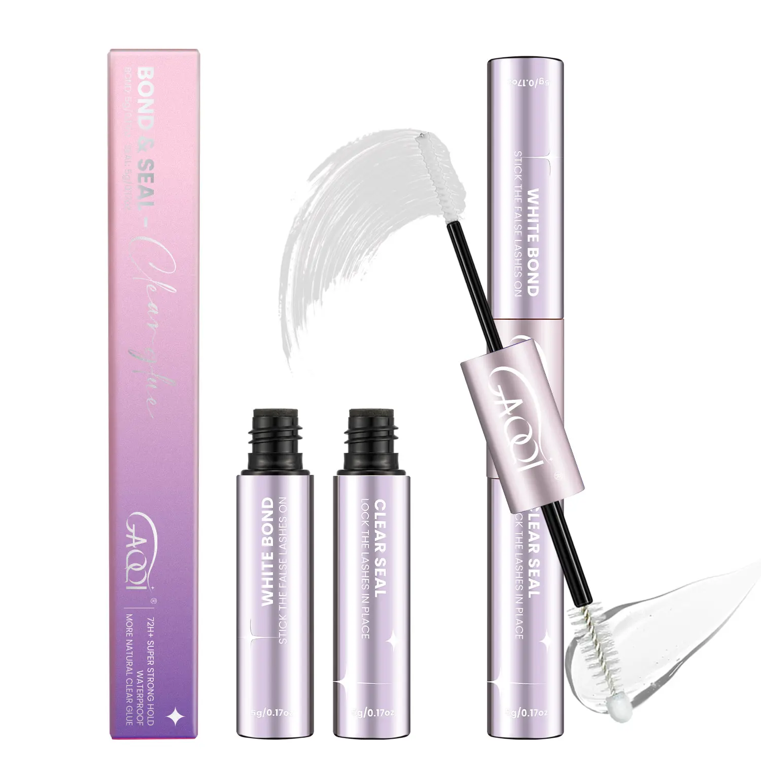 GAQQI Clear Lash Bond and Seal Eyelash Glue, Waterproof Lash Cluster Glue for Eyelash Clusters, Long Lasting Bond and Seal for 72H+, Latex-free & No White Residue, Suitable for Beginner (5ml+5ml)
