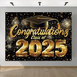 Graduation Season Theme Background Banner, 1 Count 2025 Graduation Party Decoration Banner, Party Decoration Supplies for Home Living Room Bedroom, Wishing Banner