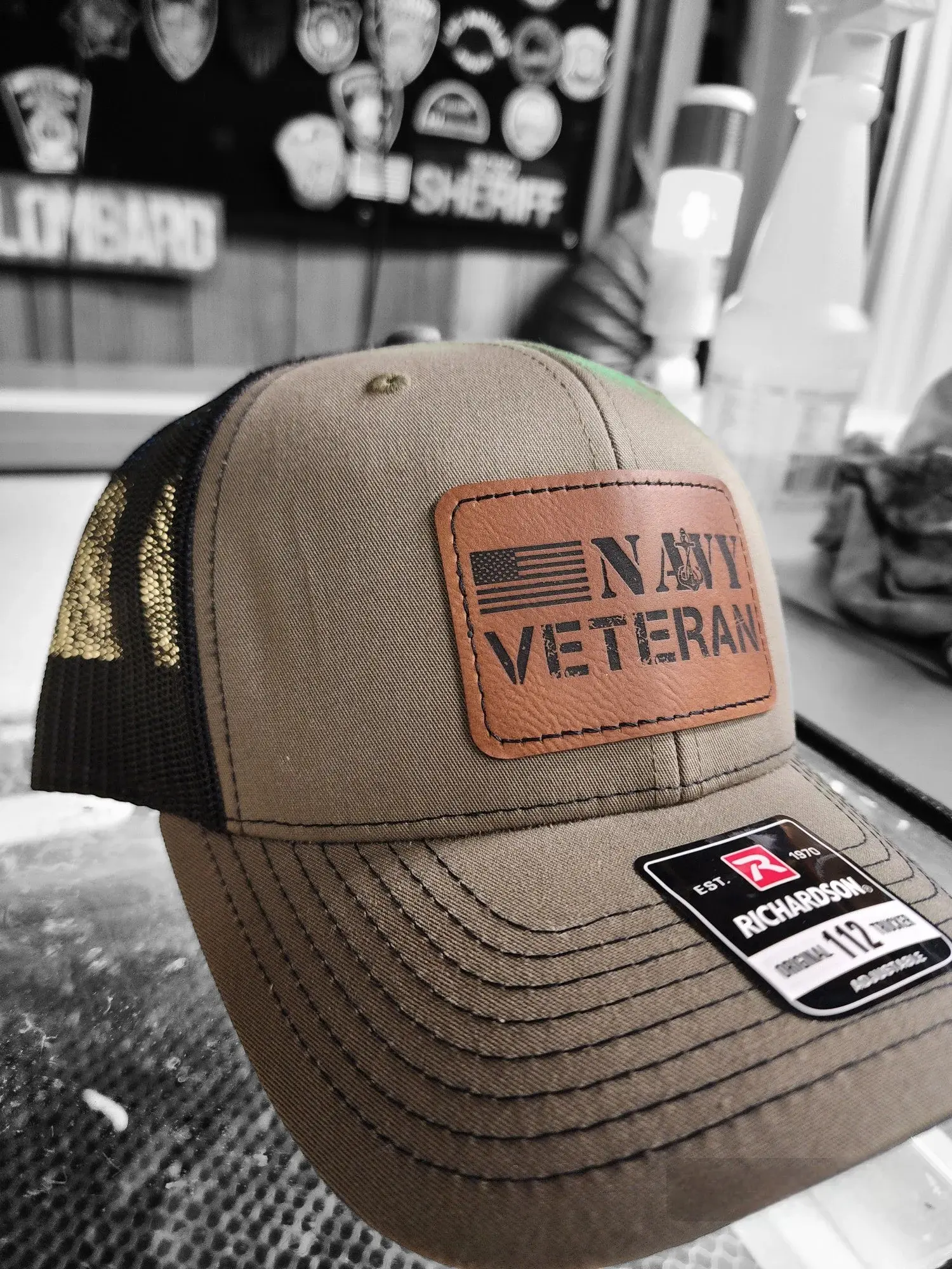 Navy Veteran Leather Patch Richardson Hat - snapback, leather patch hat, perfect gift for veterans