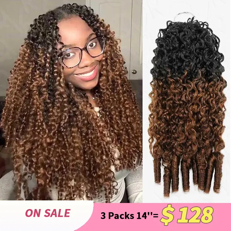 QVR #T1B/30 Chic Asian-Influence Crochet Hair Human Hair Set - Burmese Curly Machine-Made Weft, Length-Boost Volumizing Texturizing Versatile Tape-In Extension Hairpiece