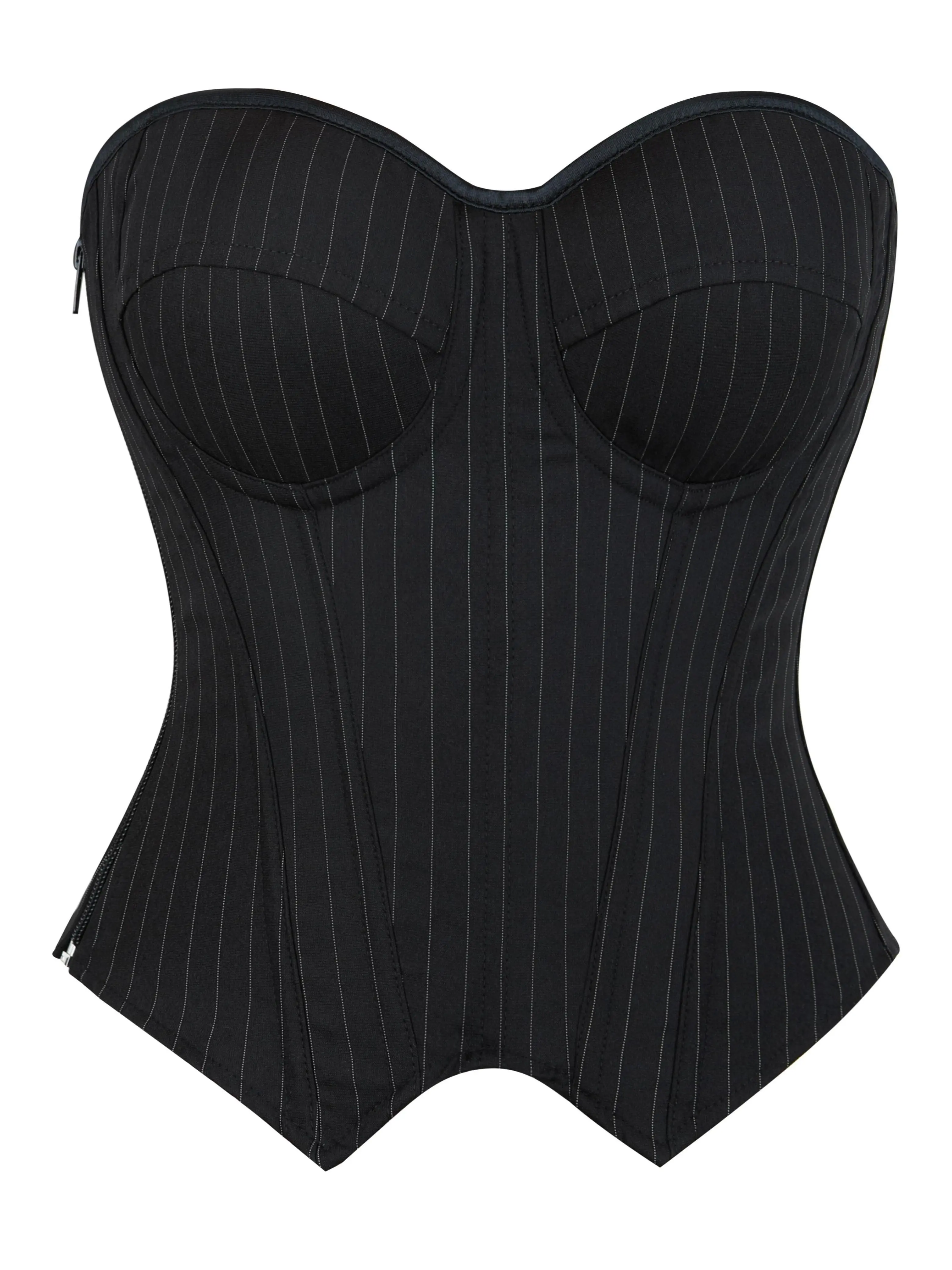 Novall Corset Tops for Women Bustier, Striped with Cups Strapless Women's Bodysuit Slimming Black Corset Side Zipper Shapewear Suitable for Costume Parties, Halloween Costume Body Shaper Corset Outfit Daily Versatile Style Summervibes Corset Dress 547