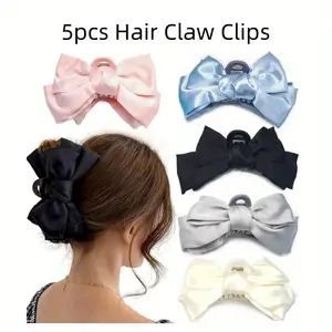5pcs Exquisite Satin Bow Hair Clip Set - Fashionable Ponytail Clip, Suitable for Daily, Party and Special Occasions