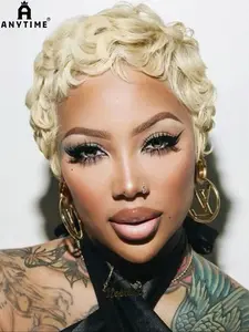 Short Pixie Cut Wig, Real Hair Wig for Women, Natural Curly Fashion Accessory, Comfortable and Lightweight for Daily Wear