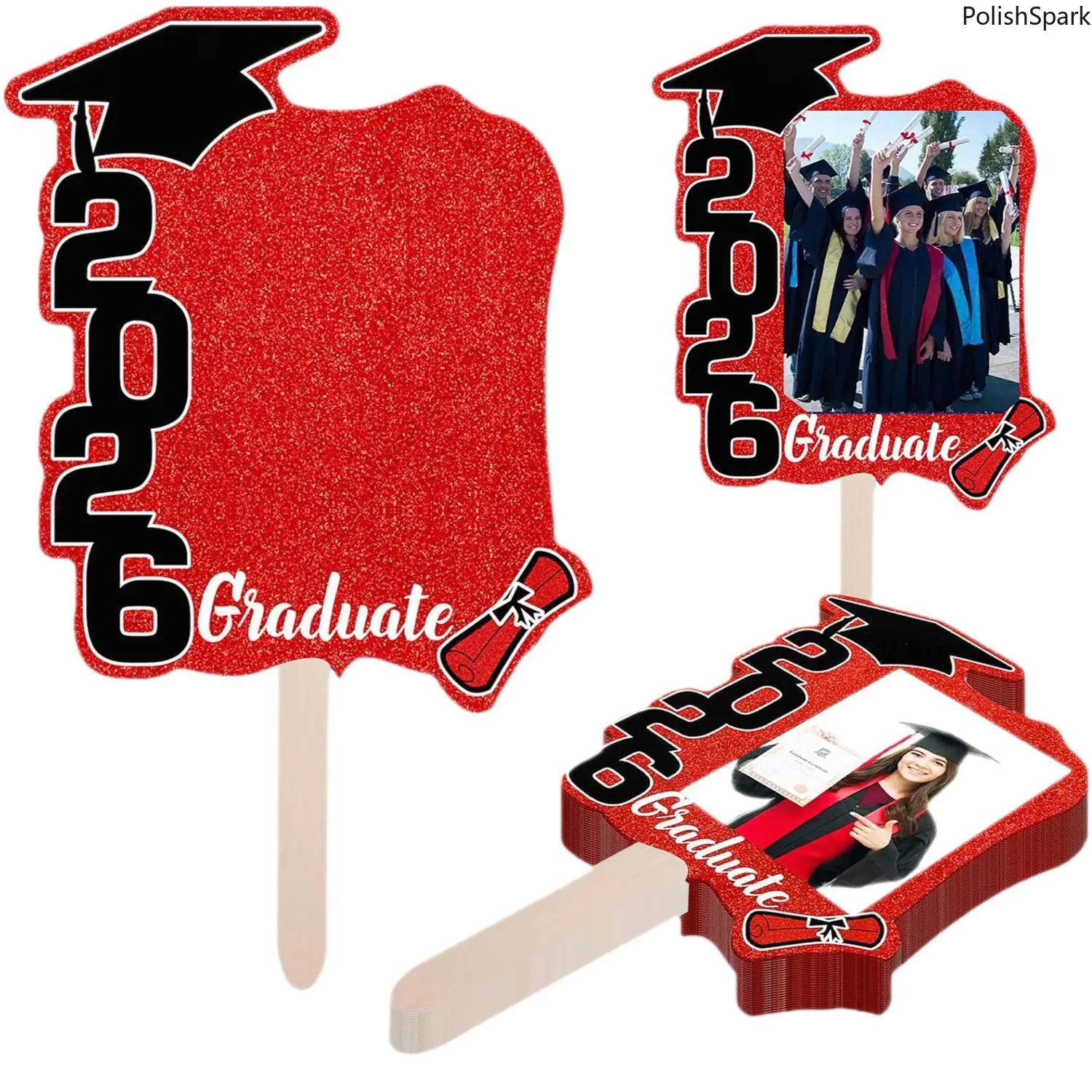 12-Pack Graduation Photo Booth Props, Class of 2026 Handheld Frames with Sticks