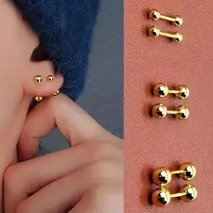 3 Pairs Stainless Steel Ball Stud Earrings for Men – 18K Gold Plated (3/4/5mm)