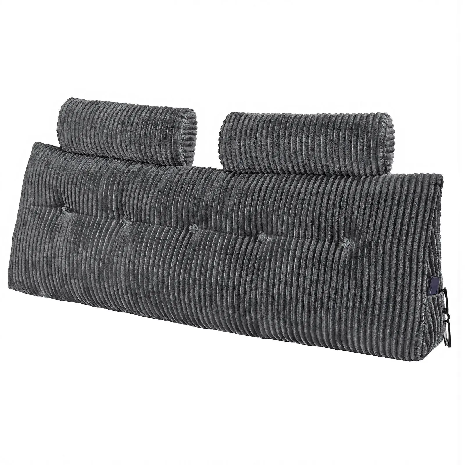 【SummerFinds】VEVOR Headboard Pillow, Queen Size Wedge Headboard Pillow with 2 Side Pockets and 2 Headrests, Bed Wedge Pillow with Washable Flannel Cloth, for Reading, Gaming, Resting, Working in Bed, Grey