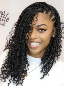 14 Inch Black Long Box Braids Crochet Hair, Bohomian Crochet Box Braids Curly Ends Pre Looped Box Braids Crochet Hair for Women Synthetic Braids, Bohemian, Box Braids Wigs, Bohemian Braided Wig