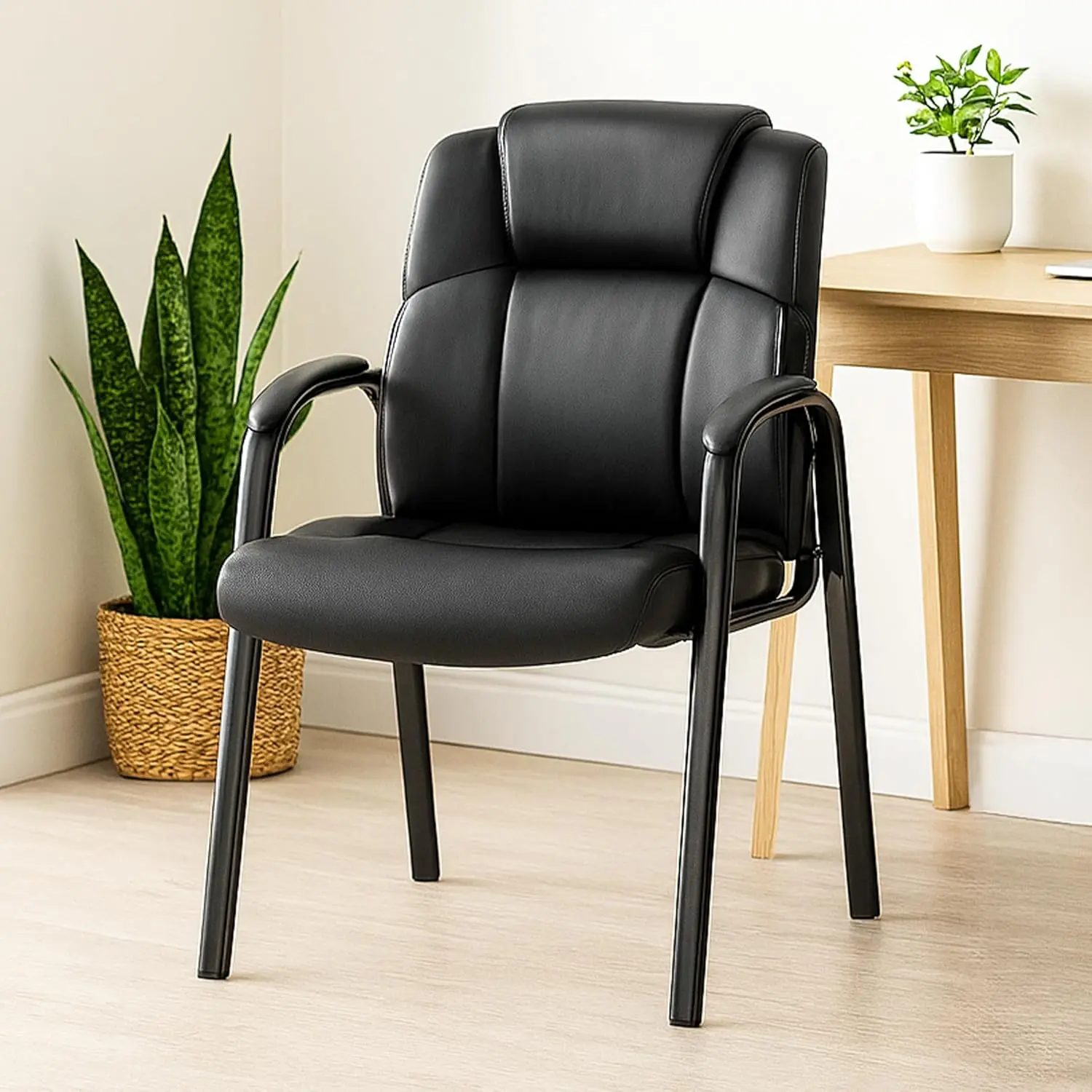 Waiting Room Chairs, Leather Padded Arm Reception Guest Stationary Office Side Chairs, Suitable for Conference Lobby, Church, Medical Clinic, Home for Elderly & Students
