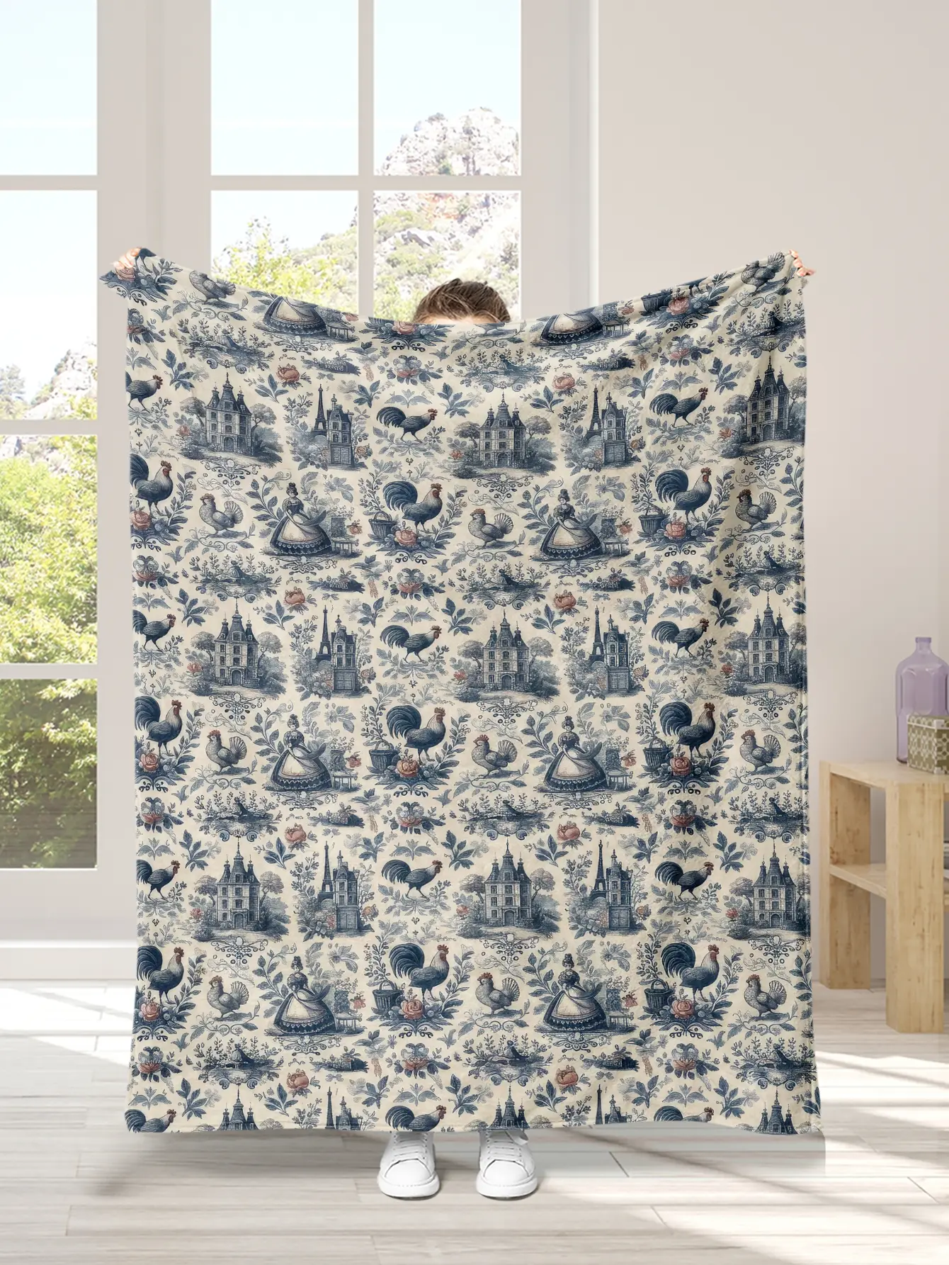 Paris Toile Blanket French Toile Blanket French Country Throw Paris Blanket Toile de Jouy Blanket Blue Toile Blanket Chateau Eiffel Tower