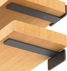 8-Pack Floating Shelf Brackets, 6-Inch Heavy-Duty Industrial Metal L Brackets for Shelf Support, Black, 1/5-Inch Thick for DIY Projects.