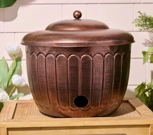 Berniinii Metal Hose Storage Pot with Lid and Drainage Hole