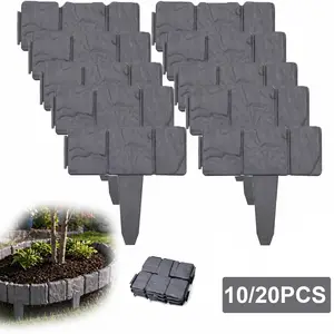 10/20PCS Stone-Look Garden Edging Border, Interlocking Plastic Landscape Fence Panels for Flower Beds, Lawns, Paths & Yard Decor