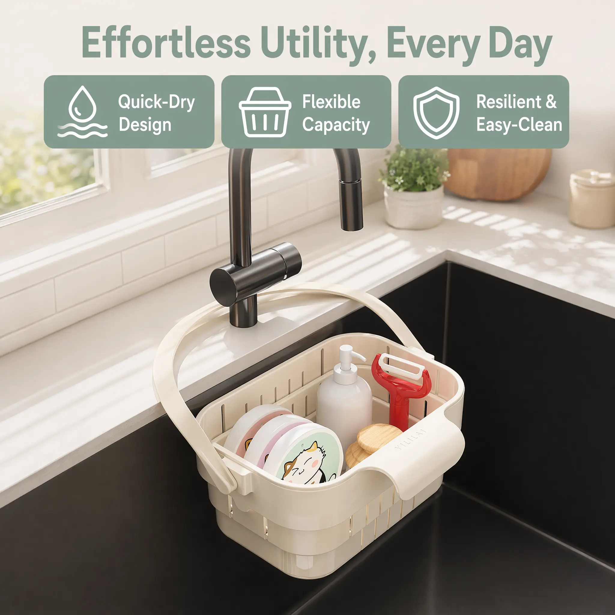 Foldable Retractable Sink Storage Caddy, Universal Faucet Hanging Drain Basket, Multi-purpose Kitchen Fruit Vegetable Washing Basket
