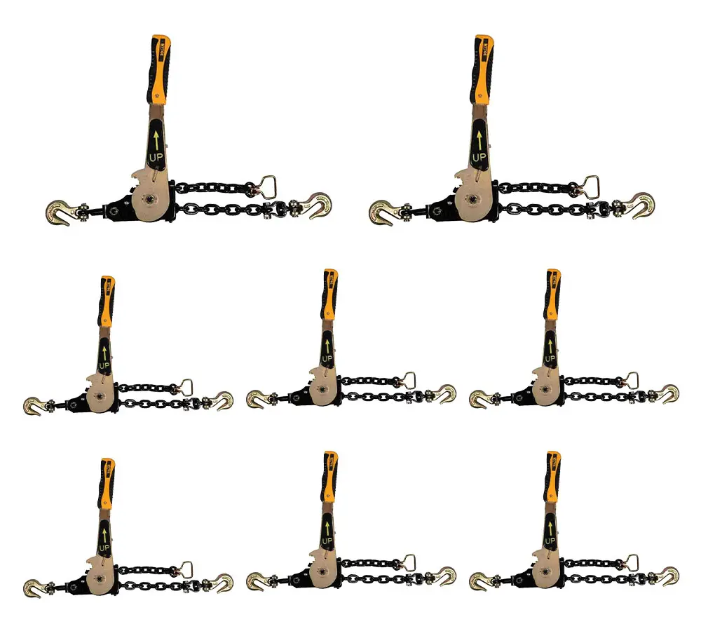 (8 Pack) 3/8" - 1/2"Easy Ratchet Chain Binder with Grab Hooks & 6000 lbs WLL - Heavy Duty Tie Down Ratchet Load Binder for Flatbed Trailers & Trucks