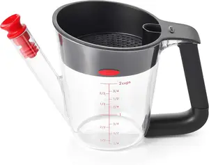 Better Strainer 2 Cup Fat Separator with Raised Shield, Non-Slip Handle, and Measurement Markings - BPA-Free and Dishwasher Safe Kitchen Utensil