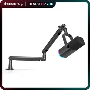 FIFINE AM8 Gaming Microphone and Low Profile Arm Stand Bundle, XLR/USB Dynamic Mic with Mute Button, RGB Lighting, Desktop Stand, Adjustable Boom Arm Kit with Screw Adapter for YouTube Twitch Streaming Studio Audio Smartphone,father'sdaygifts